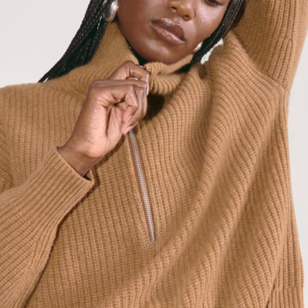 Everlane Half-Zip Sweater in Luxe Merino (Warm Camel)